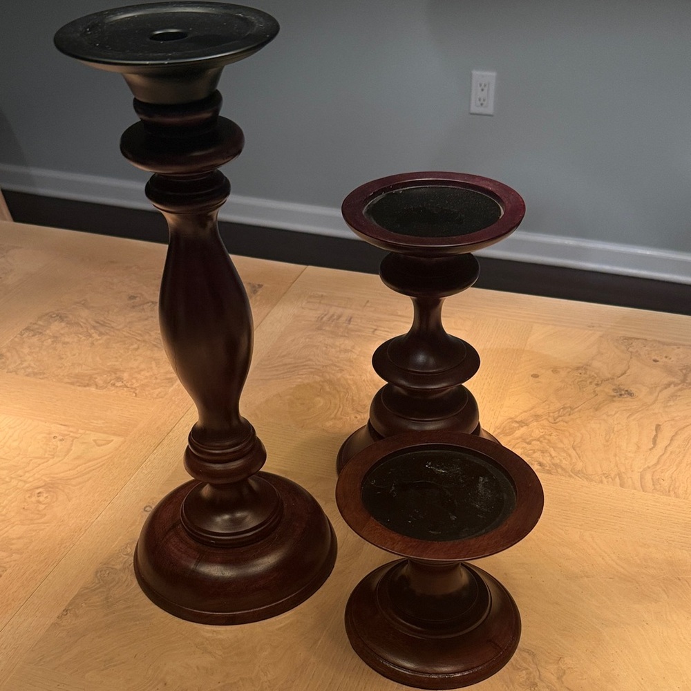 Pottery Barn Dark Brown Candle Holders Set